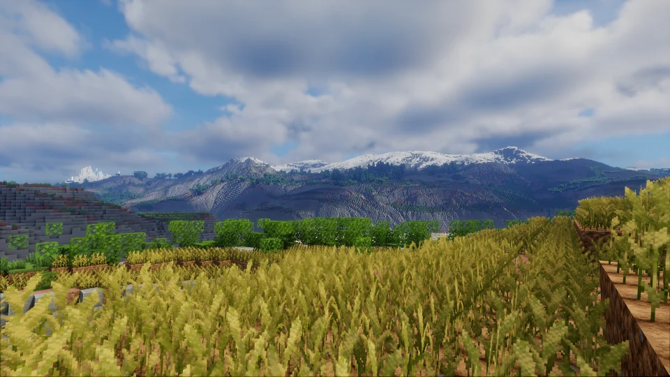 Пшеничные поля на фоне гор в мире CUBOMetre